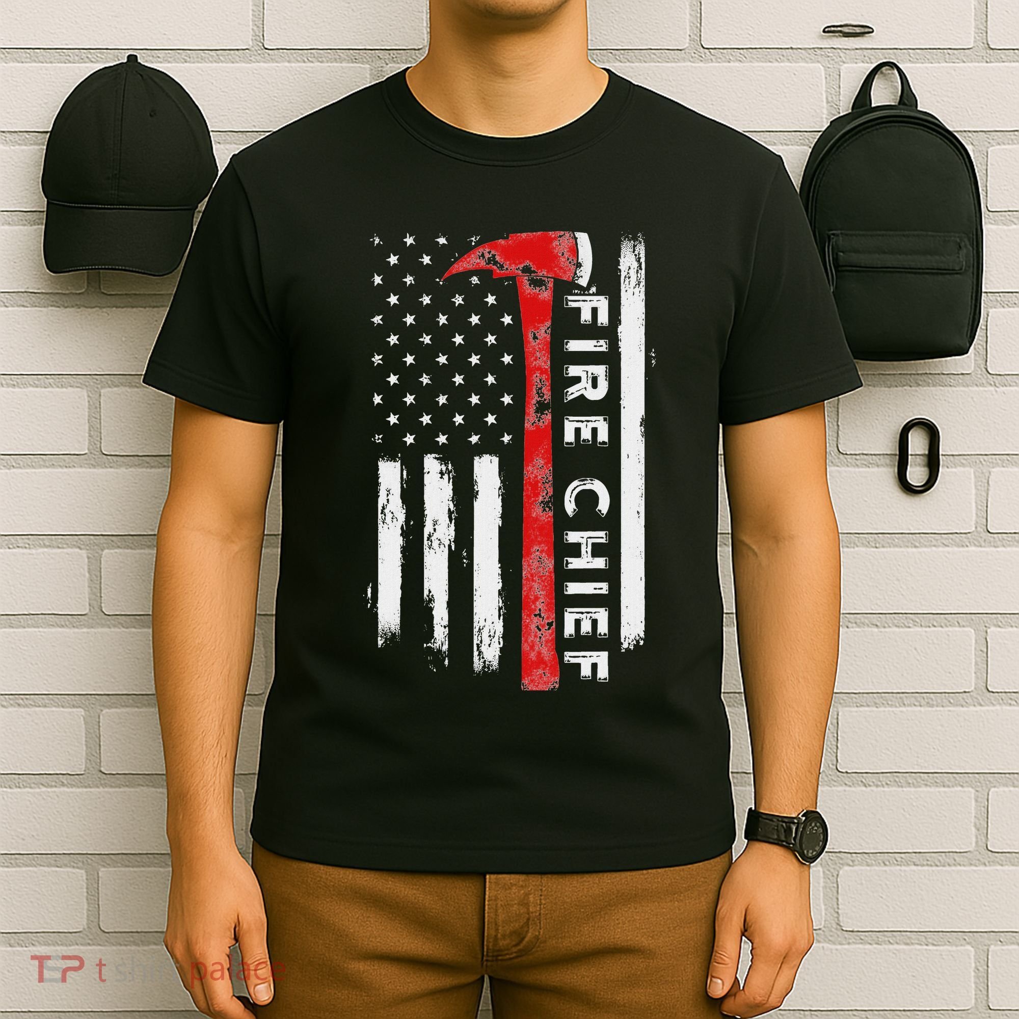Retired Fire Chief American Flag Retirement Gifts Fire Chief T-Shirt