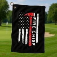 Retired Fire Chief American Flag Retirement Gifts Fire Chief Golf Towel thumb 1