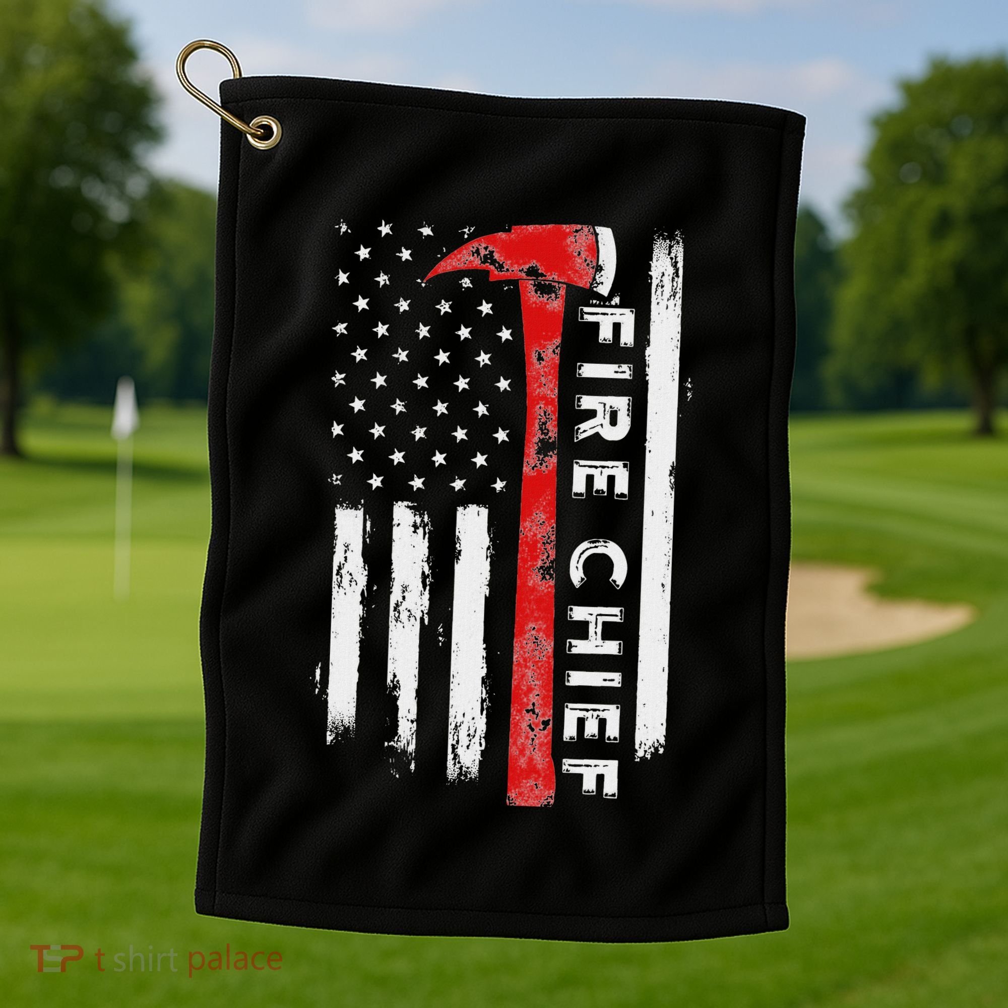 Retired Fire Chief American Flag Retirement Gifts Fire Chief Golf Towel