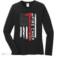 Retired Fire Chief American Flag Retirement Gifts Fire Chief Women's Long Sleeve Shirt thumb 0