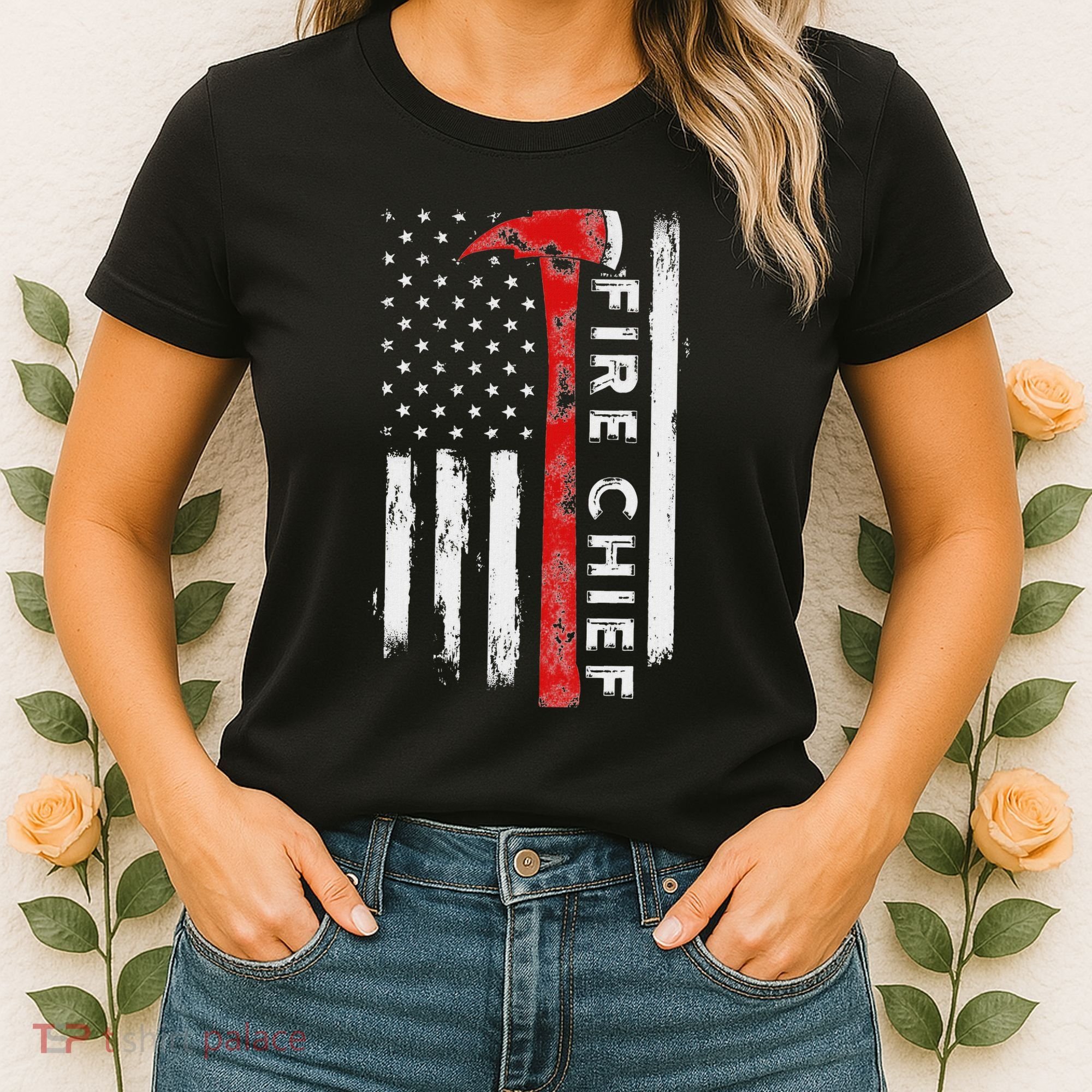 Retired Fire Chief American Flag Retirement Gifts Fire Chief Women's T-Shirt