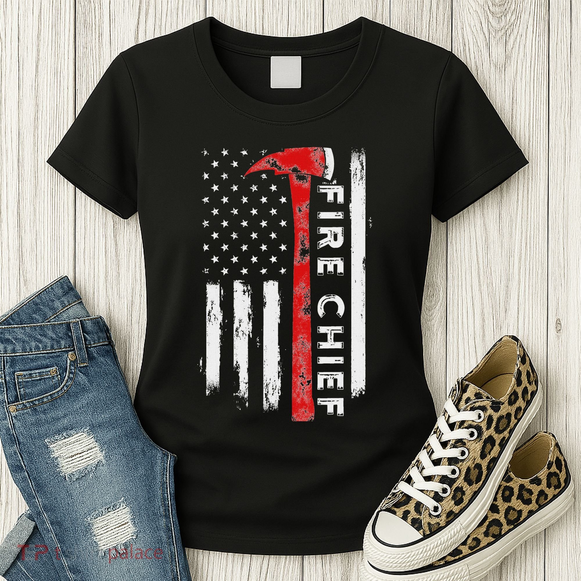Retired Fire Chief American Flag Retirement Gifts Fire Chief Women's T-Shirt