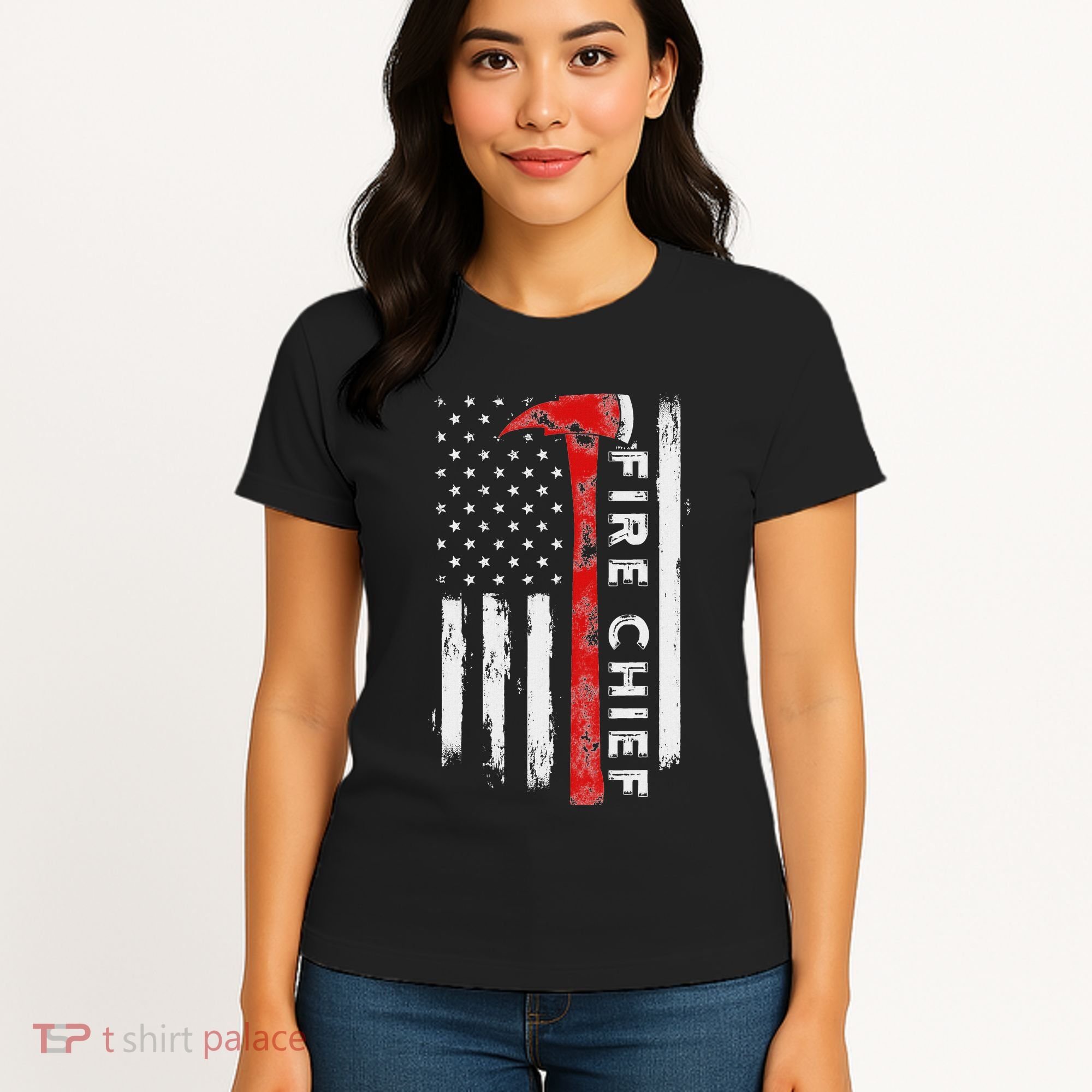 Retired Fire Chief American Flag Retirement Gifts Fire Chief Women's T-Shirt