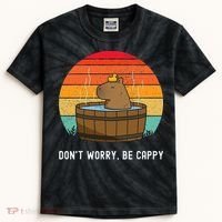 Retro Funny Capybara DonT Worry Be Capy Kids Tie-Dye T-Shirt thumb 0