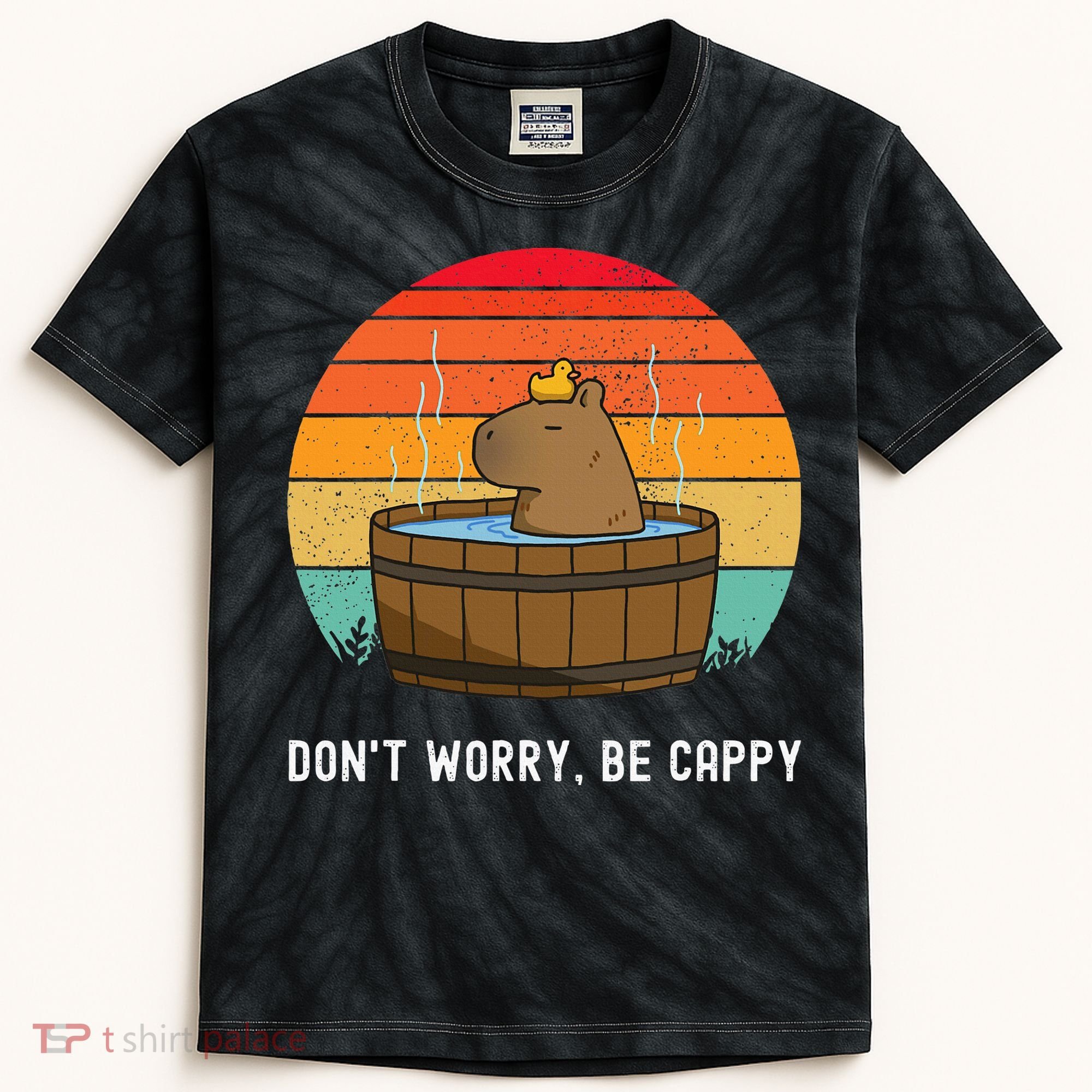 Retro Funny Capybara DonT Worry Be Capy Kids Tie-Dye T-Shirt