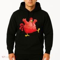 Red Fat Chubby Chicken Bird Cock Cartoon Art Hoodie thumb 2