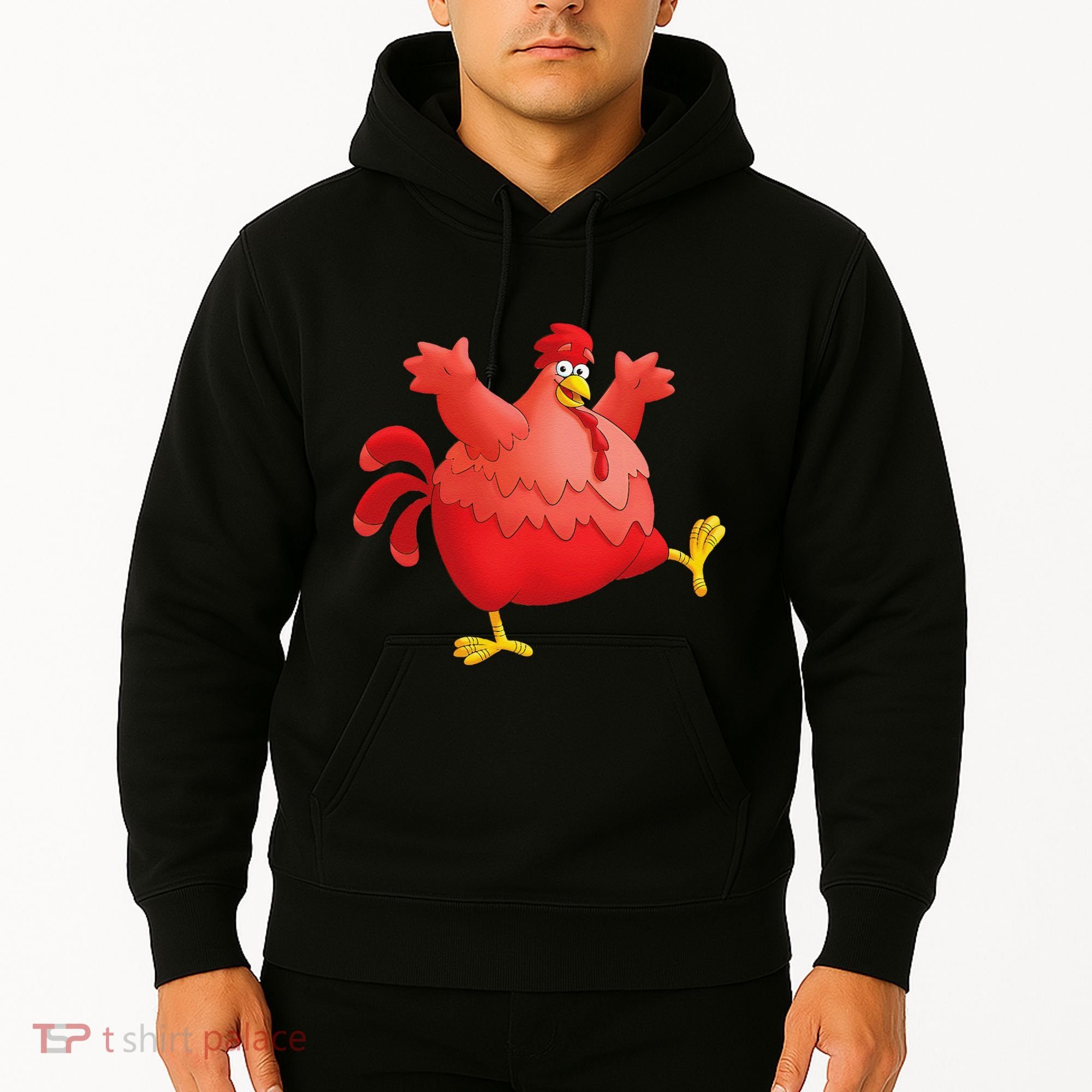 Red Fat Chubby Chicken Bird Cock Cartoon Art Hoodie
