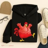 Red Fat Chubby Chicken Bird Cock Cartoon Art Hoodie thumb 4