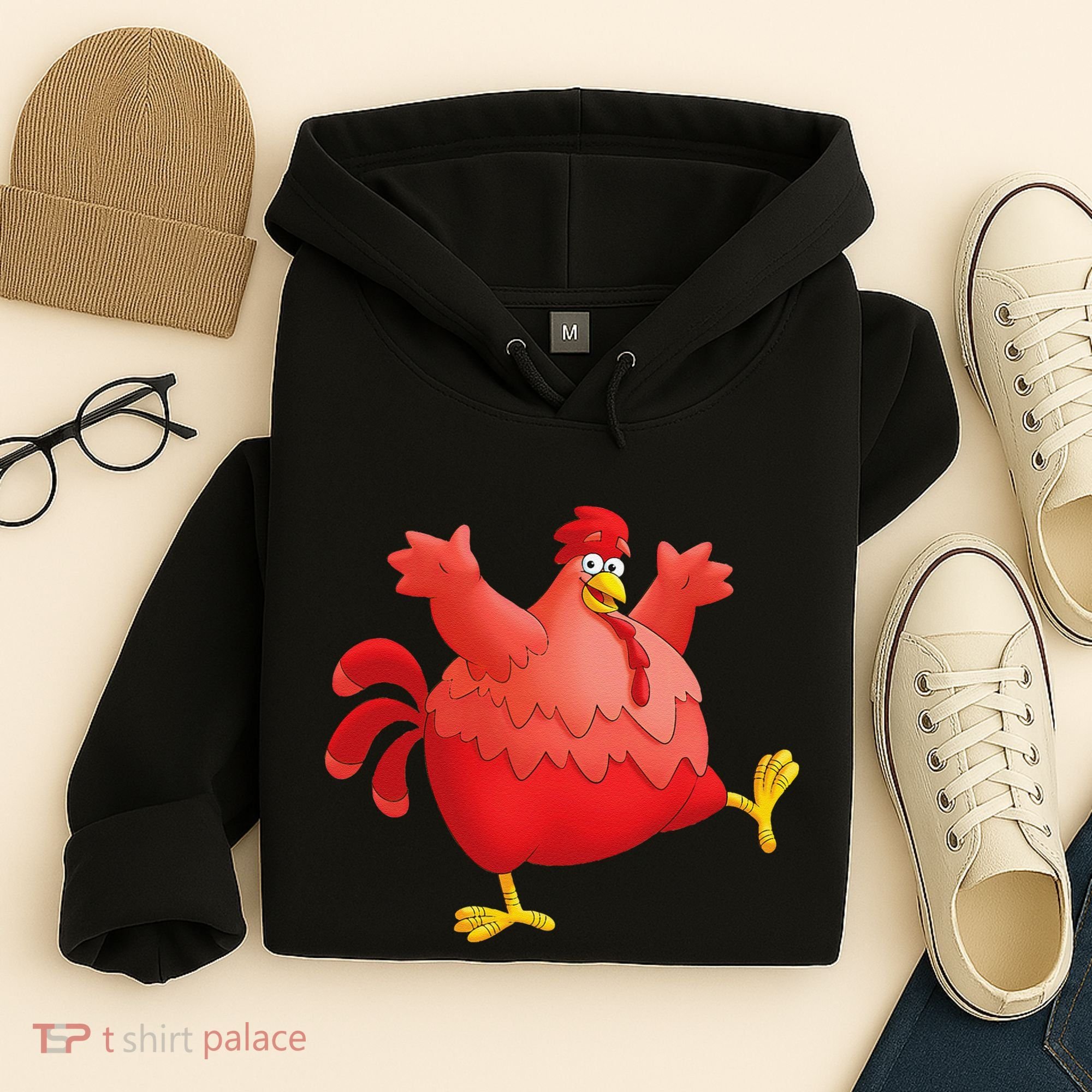 Red Fat Chubby Chicken Bird Cock Cartoon Art Hoodie