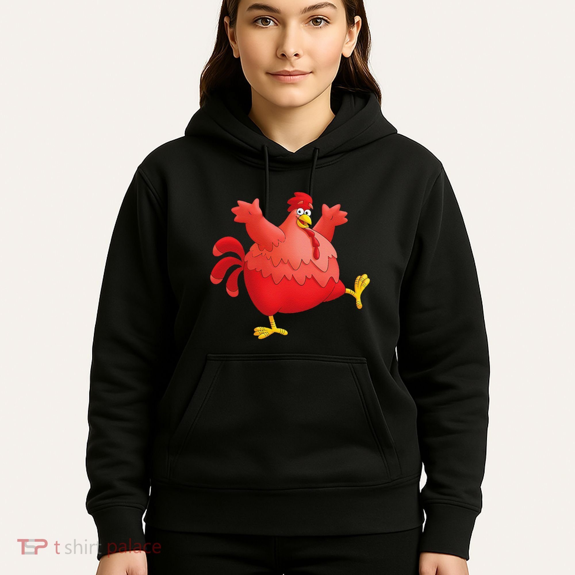 Red Fat Chubby Chicken Bird Cock Cartoon Art Hoodie