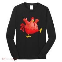 Red Fat Chubby Chicken Bird Cock Cartoon Art Long Sleeve Shirt thumb 0