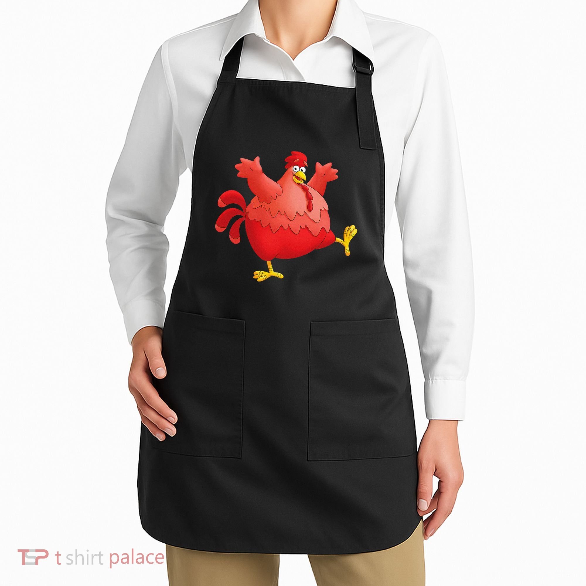 Red Fat Chubby Chicken Bird Cock Cartoon Art Apron