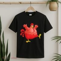 Red Fat Chubby Chicken Bird Cock Cartoon Art T-Shirt thumb 2