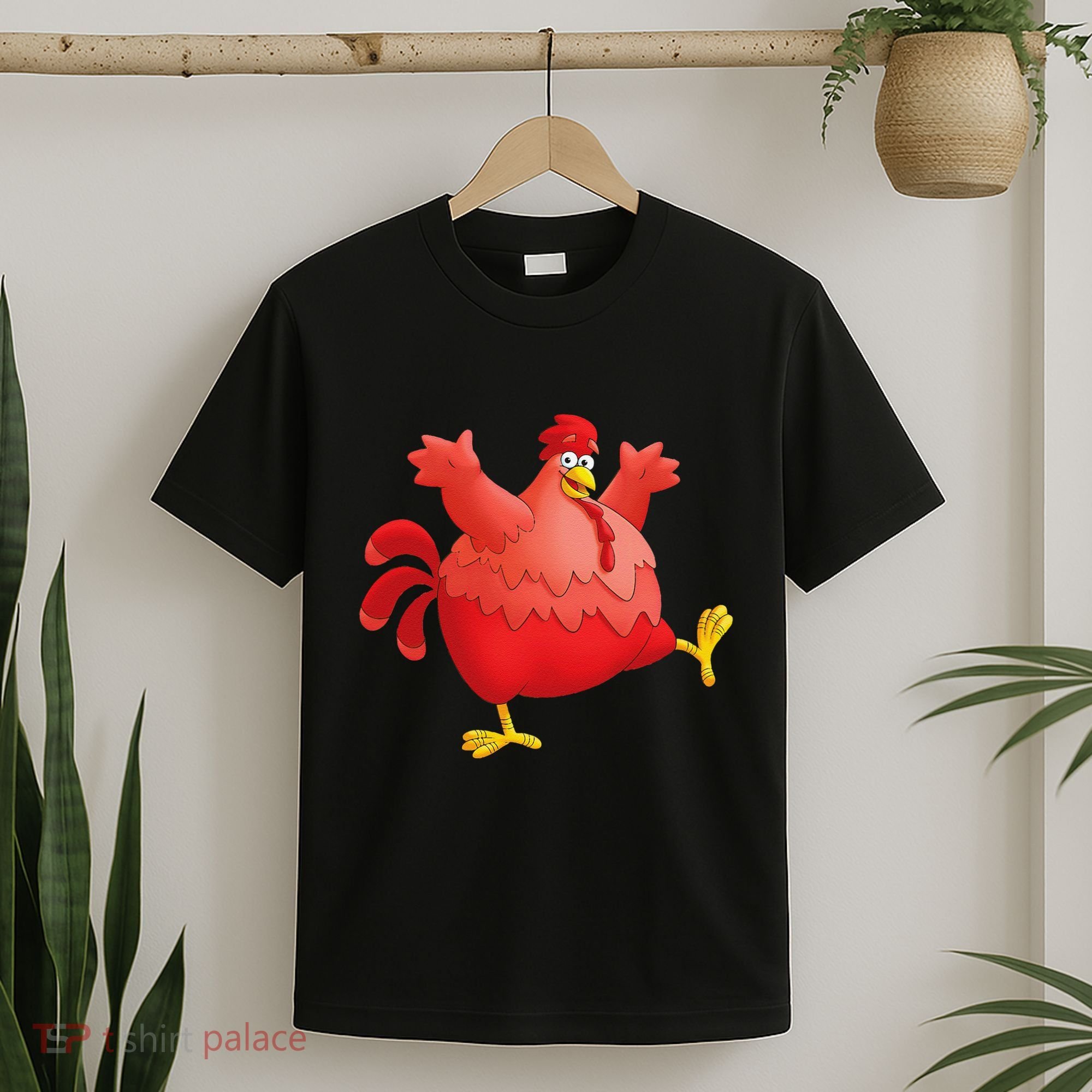 Red Fat Chubby Chicken Bird Cock Cartoon Art T-Shirt