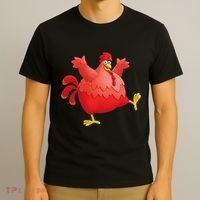 Red Fat Chubby Chicken Bird Cock Cartoon Art T-Shirt thumb 3