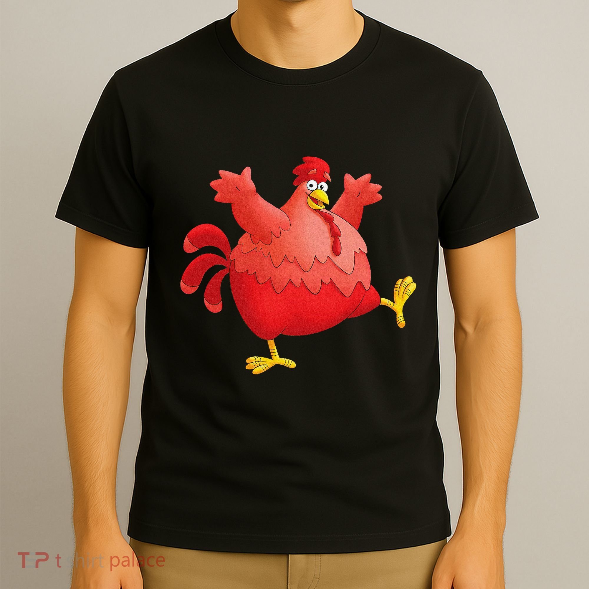 Red Fat Chubby Chicken Bird Cock Cartoon Art T-Shirt