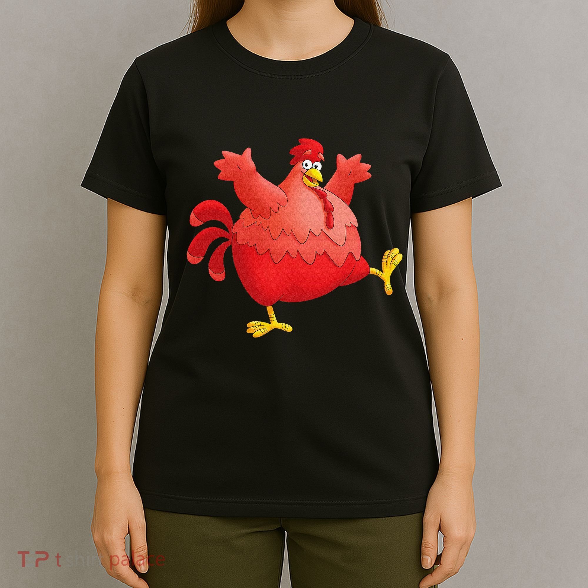 Red Fat Chubby Chicken Bird Cock Cartoon Art T-Shirt