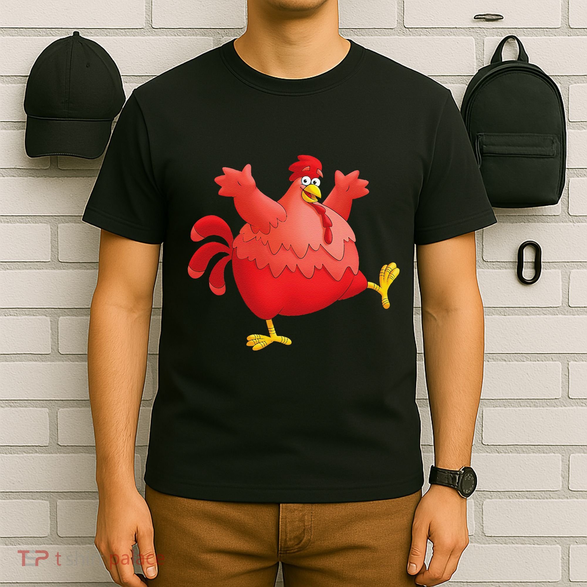 Red Fat Chubby Chicken Bird Cock Cartoon Art T-Shirt