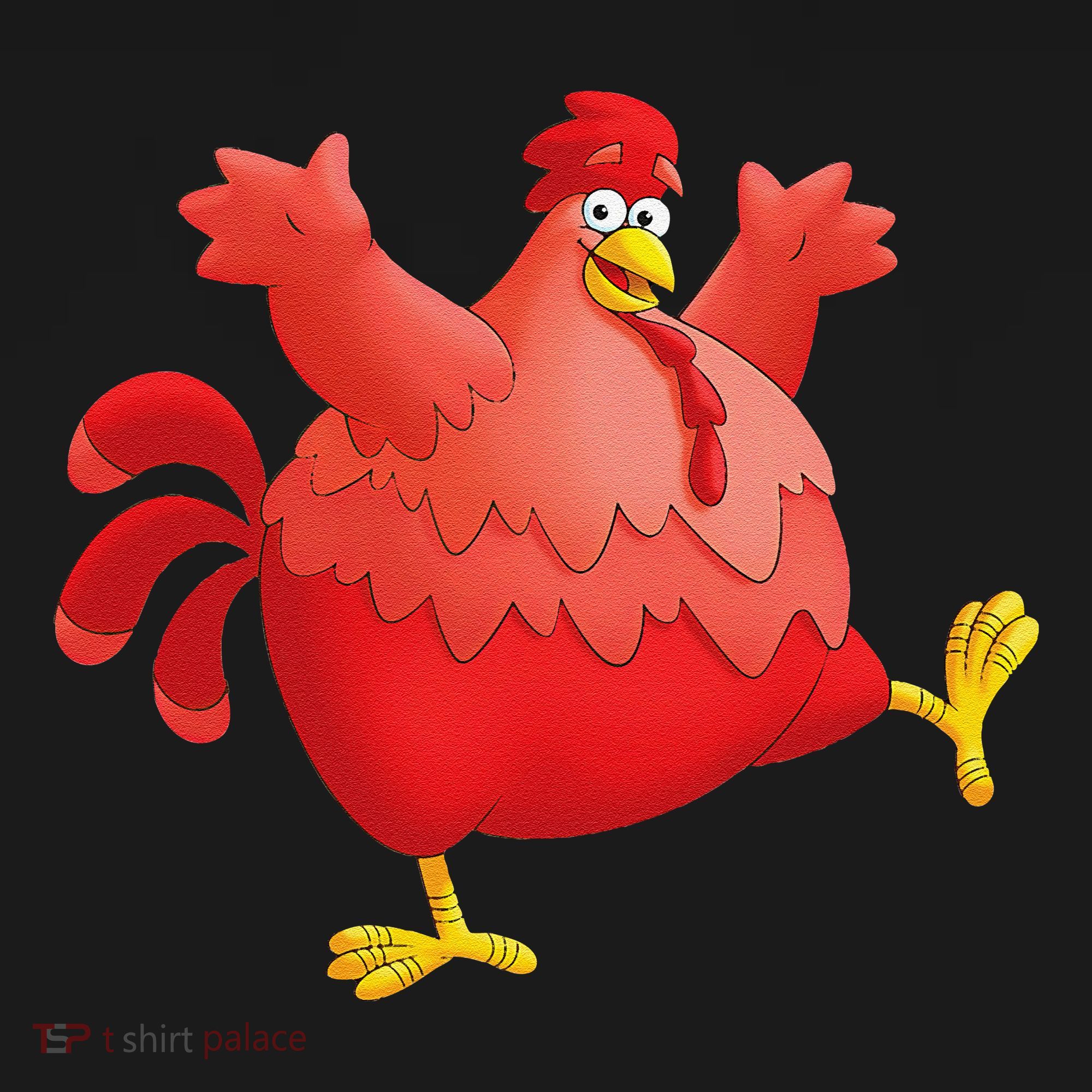 Red Fat Chubby Chicken Bird Cock Cartoon Art T-Shirt