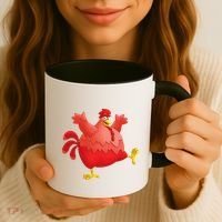 Red Fat Chubby Chicken Bird Cock Cartoon Art Coffee Mug thumb 3