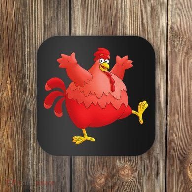 Red Fat Chubby Chicken Bird Cock Cartoon Art Coaster