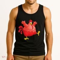 Red Fat Chubby Chicken Bird Cock Cartoon Art Tank Top thumb 3