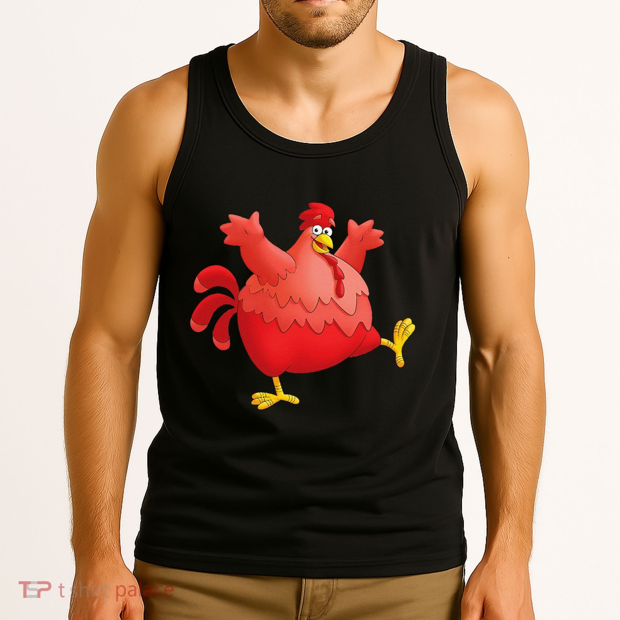 Red Fat Chubby Chicken Bird Cock Cartoon Art Tank Top