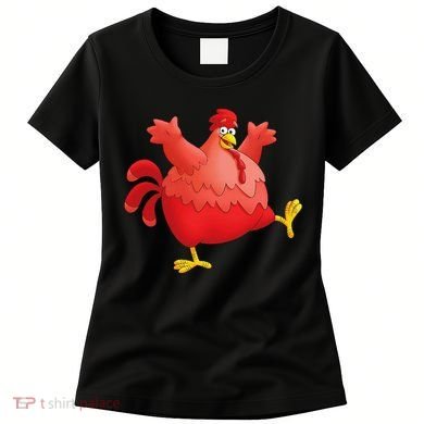 Red Fat Chubby Chicken Bird Cock Cartoon Art Women's T-Shirt