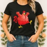 Red Fat Chubby Chicken Bird Cock Cartoon Art Women's T-Shirt thumb 2