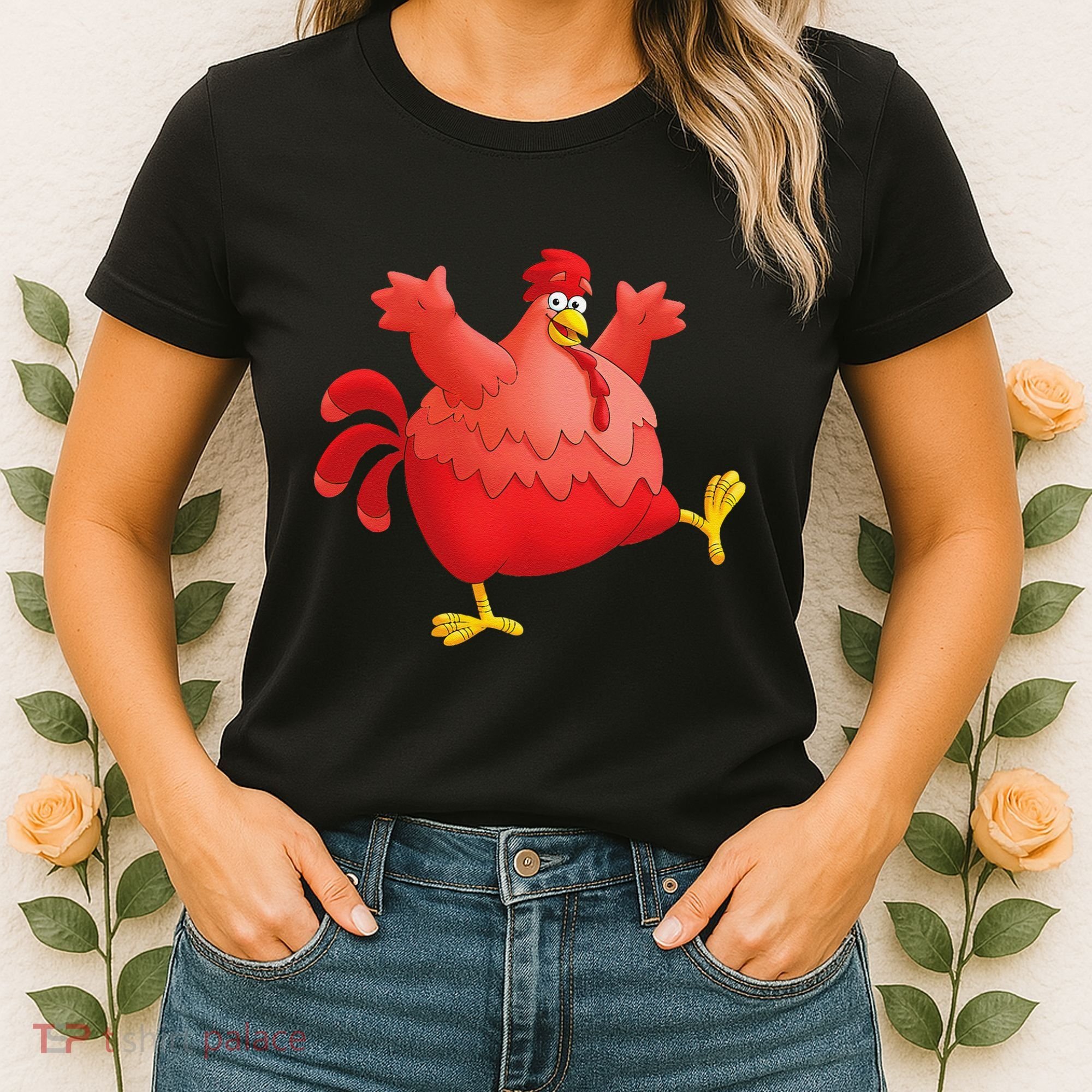 Red Fat Chubby Chicken Bird Cock Cartoon Art Women's T-Shirt