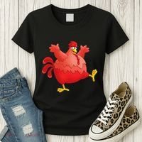 Red Fat Chubby Chicken Bird Cock Cartoon Art Women's T-Shirt thumb 3