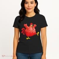Red Fat Chubby Chicken Bird Cock Cartoon Art Women's T-Shirt thumb 4