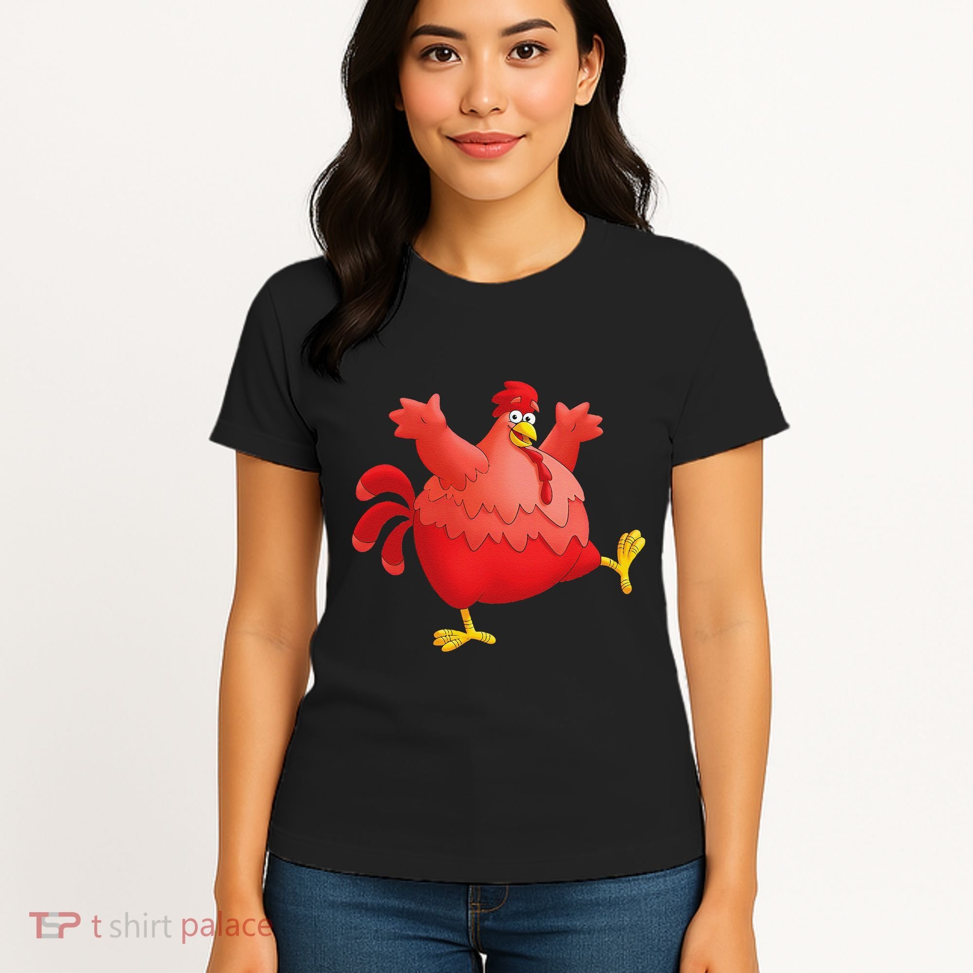 Red Fat Chubby Chicken Bird Cock Cartoon Art Women's T-Shirt