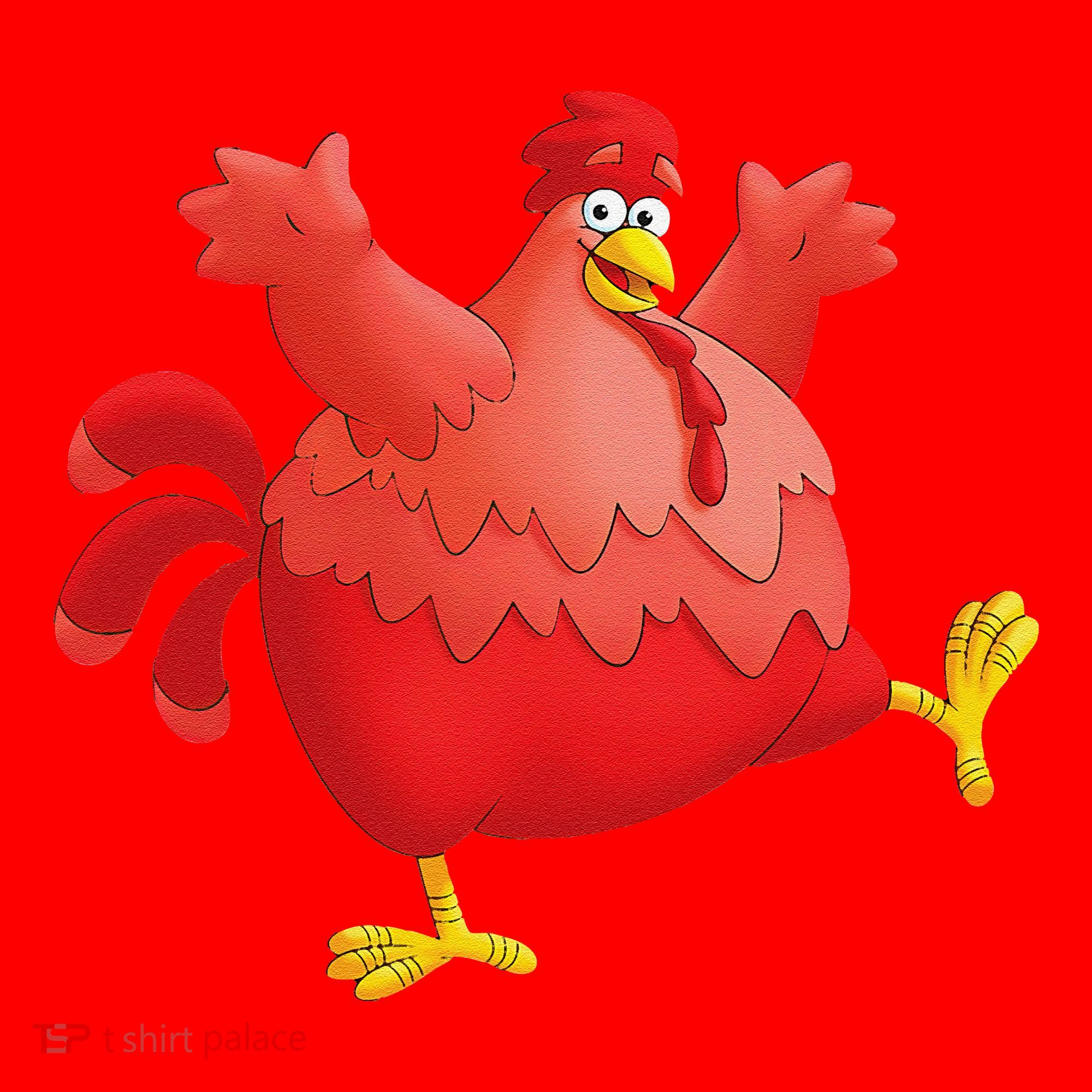 Red Fat Chubby Chicken Bird Cock Cartoon Art Santa Hat