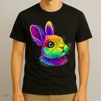 Rabbit Face Colorful Water Color Abstract Head T-Shirt thumb 3
