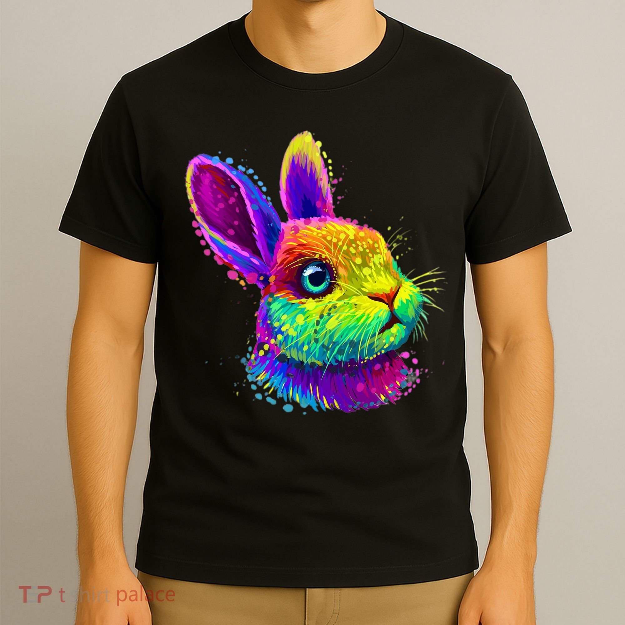 Rabbit Face Colorful Water Color Abstract Head T-Shirt