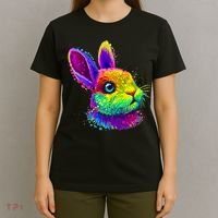 Rabbit Face Colorful Water Color Abstract Head T-Shirt thumb 4