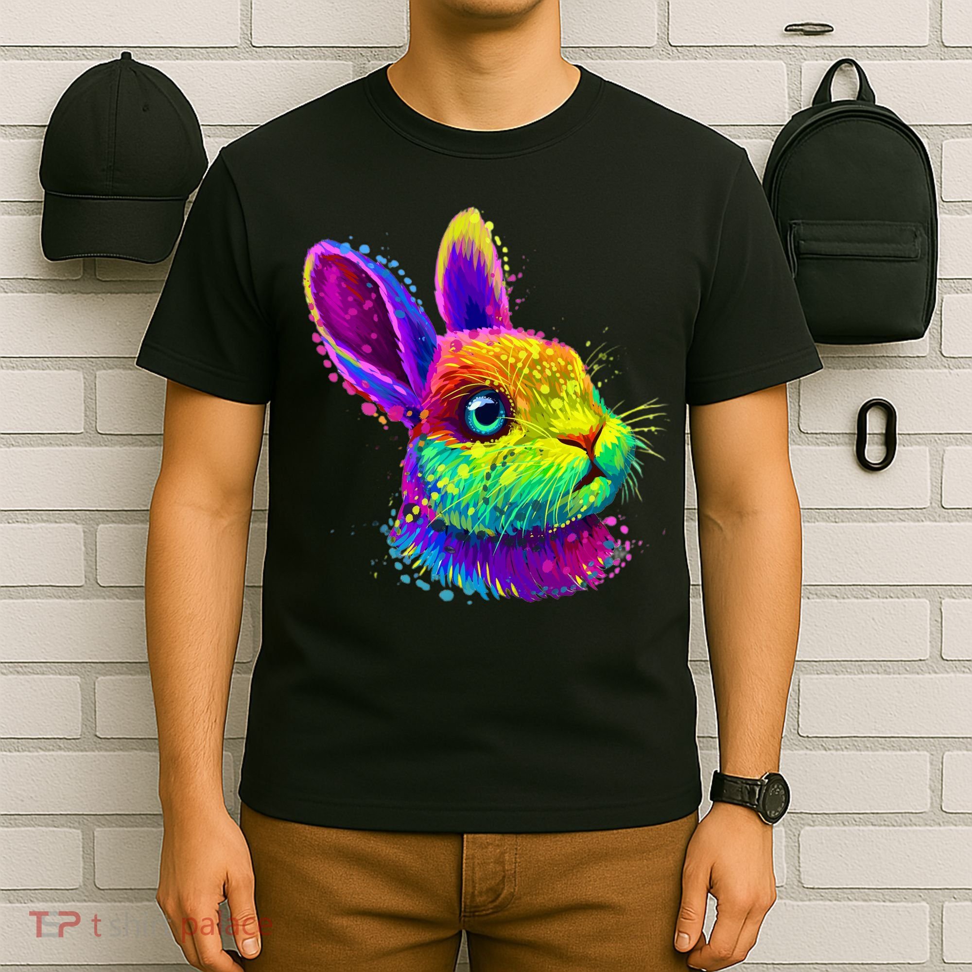 Rabbit Face Colorful Water Color Abstract Head T-Shirt