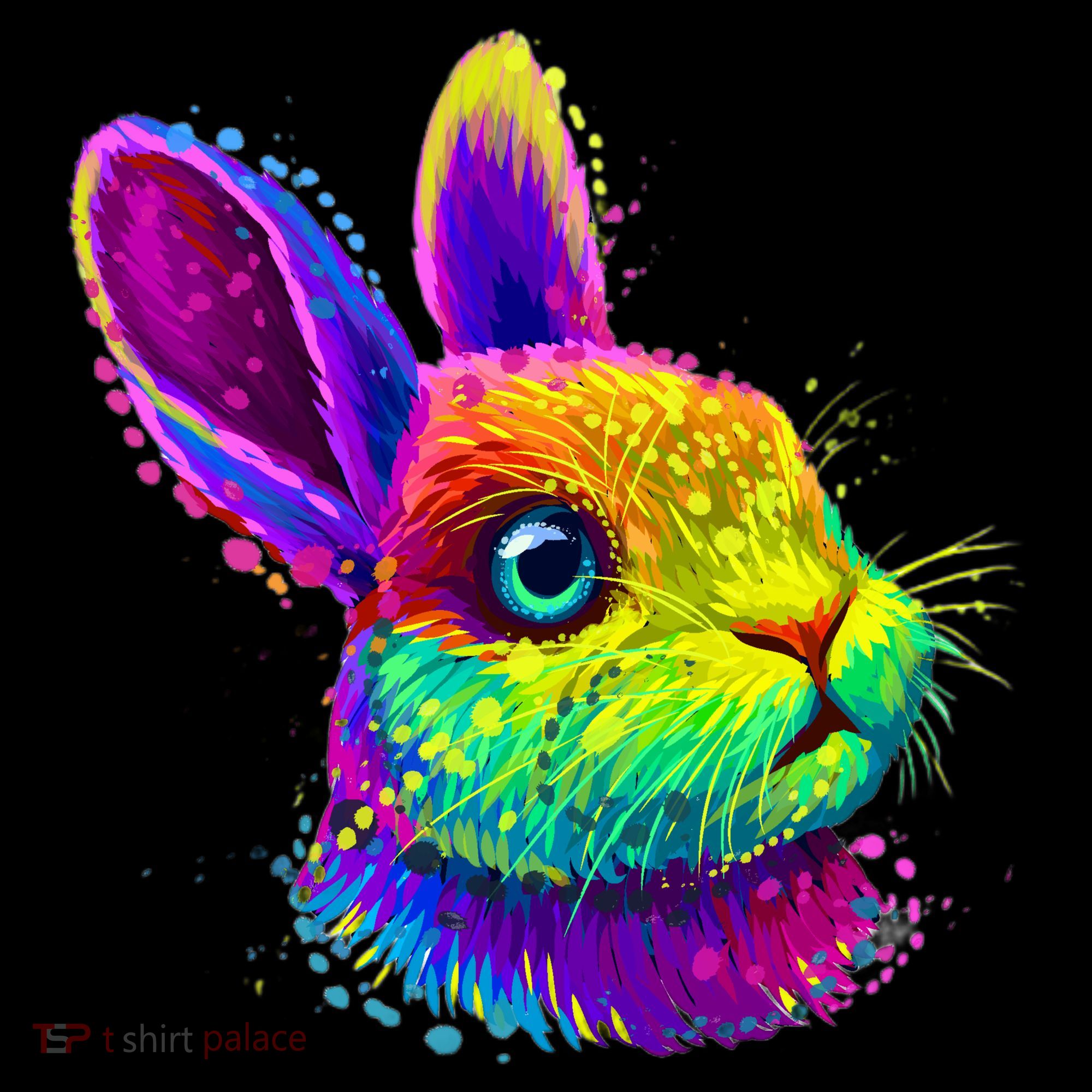 Rabbit Face Colorful Water Color Abstract Head T-Shirt