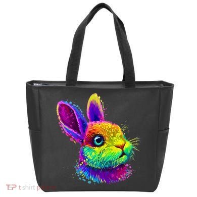 Rabbit Face Colorful Water Color Abstract Head Tote Bag