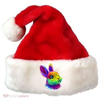 Rabbit Face Colorful Water Color Abstract Head Santa Hat
