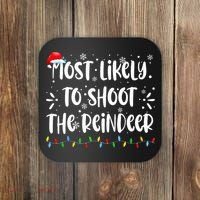 Reindeer Family Christmas Holiday santa hat xmas  Coaster thumb 0