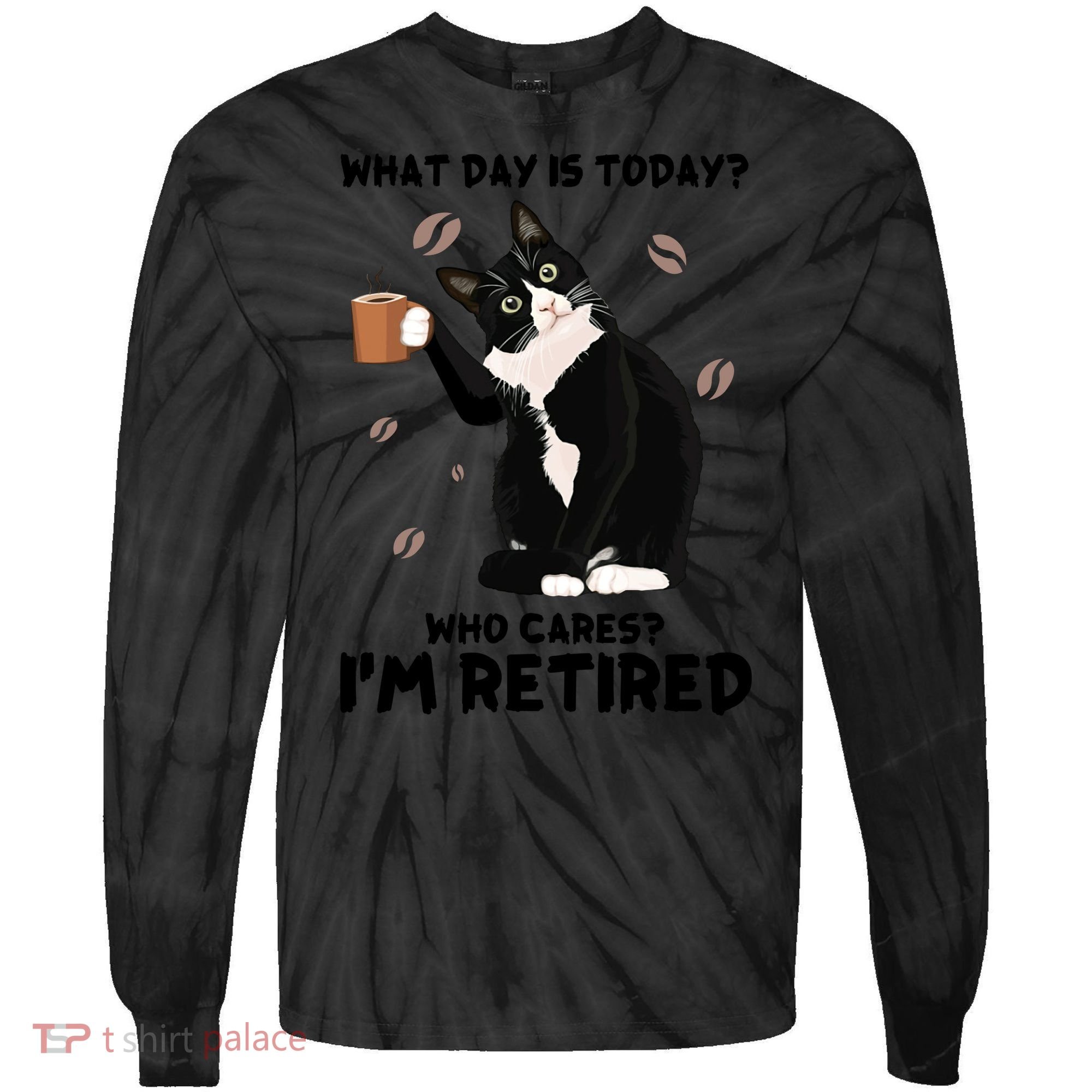 Retired Funny Cat Retirement Tie-Dye Long Sleeve Shirt