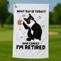 Retired Funny Cat Retirement Golf Towel thumb 1