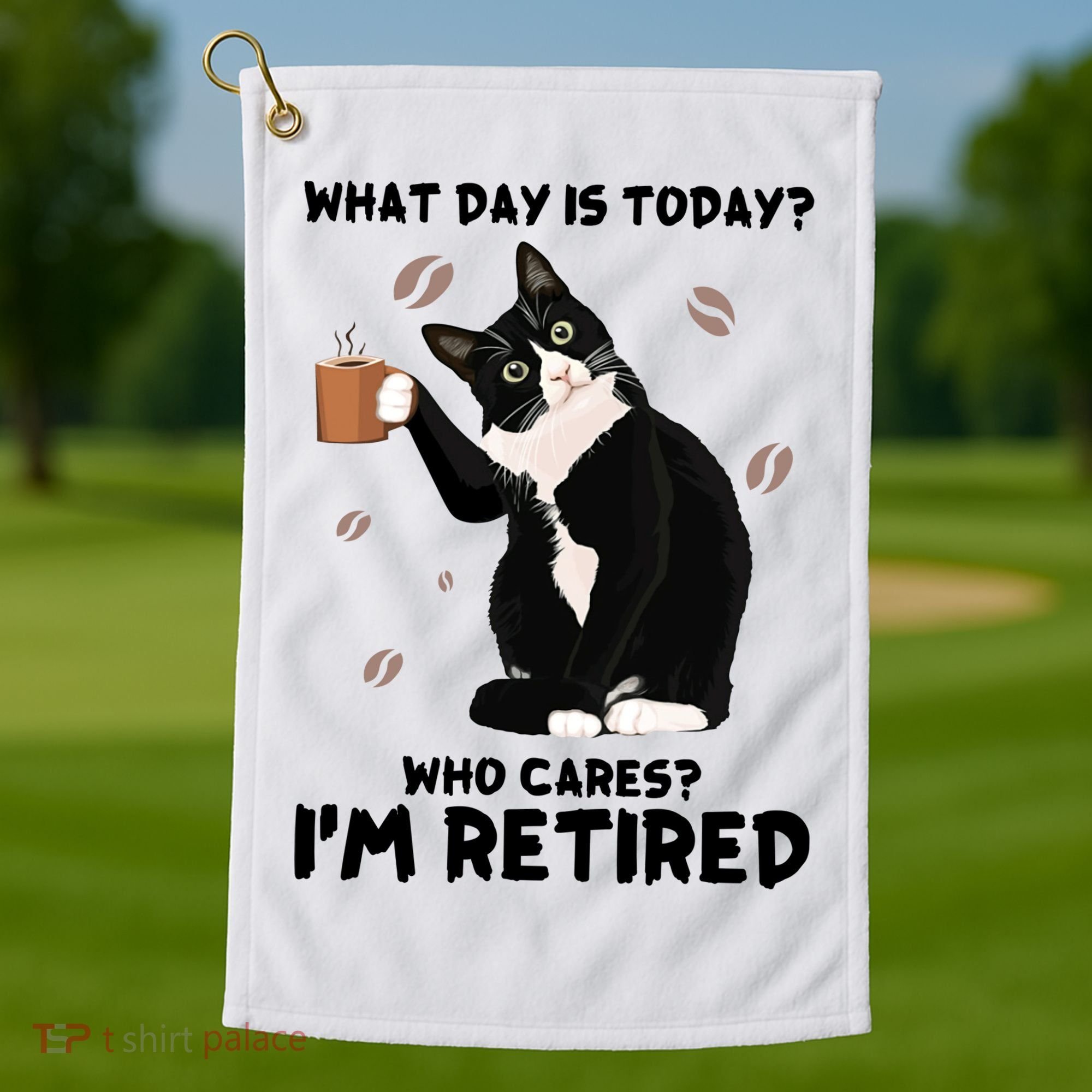 Retired Funny Cat Retirement Golf Towel
