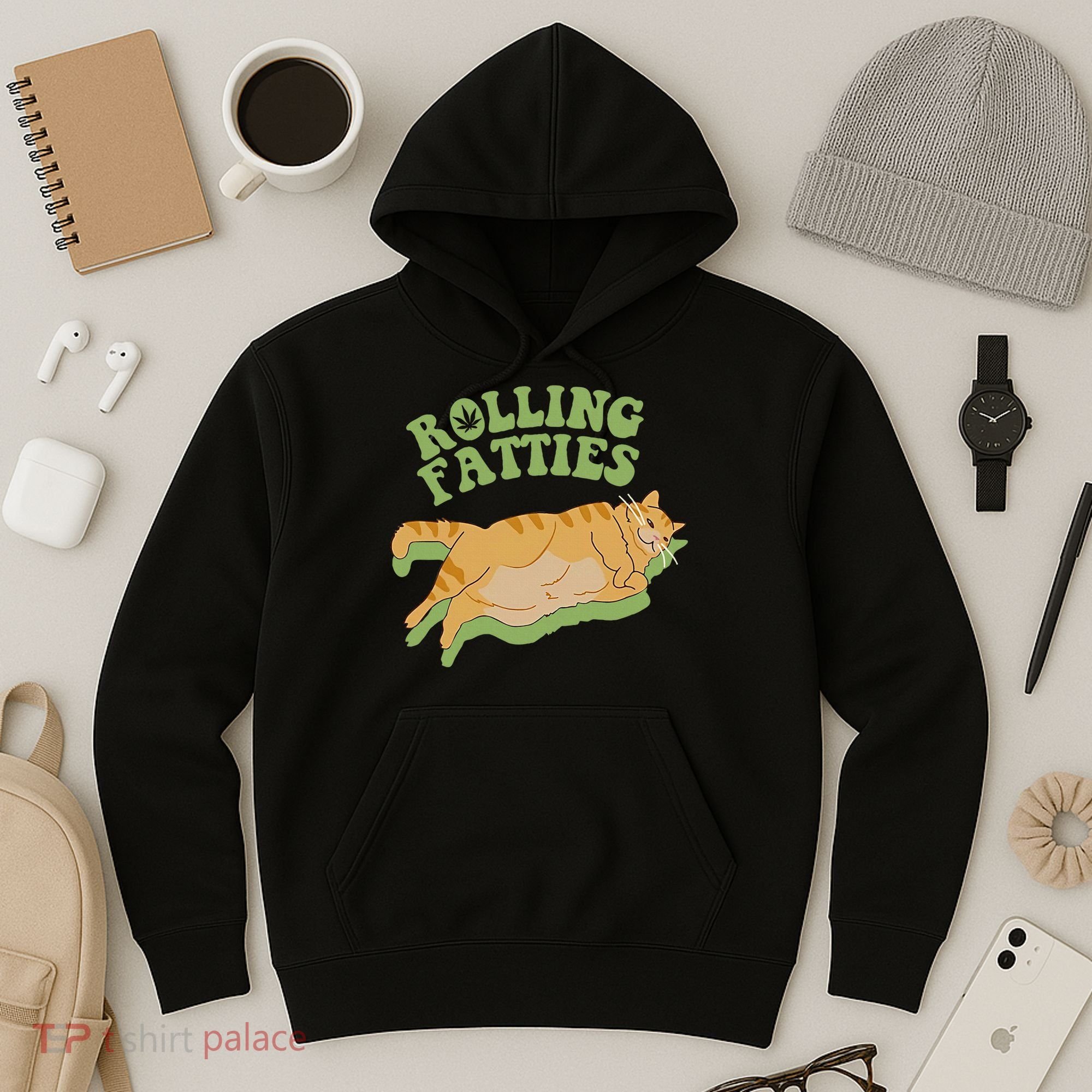 Rolling Fatties Cat Retro Kitty Kitten Meow Hoodie