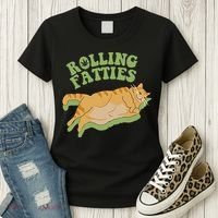 Rolling Fatties Cat Retro Kitty Kitten Meow Women's T-Shirt thumb 3