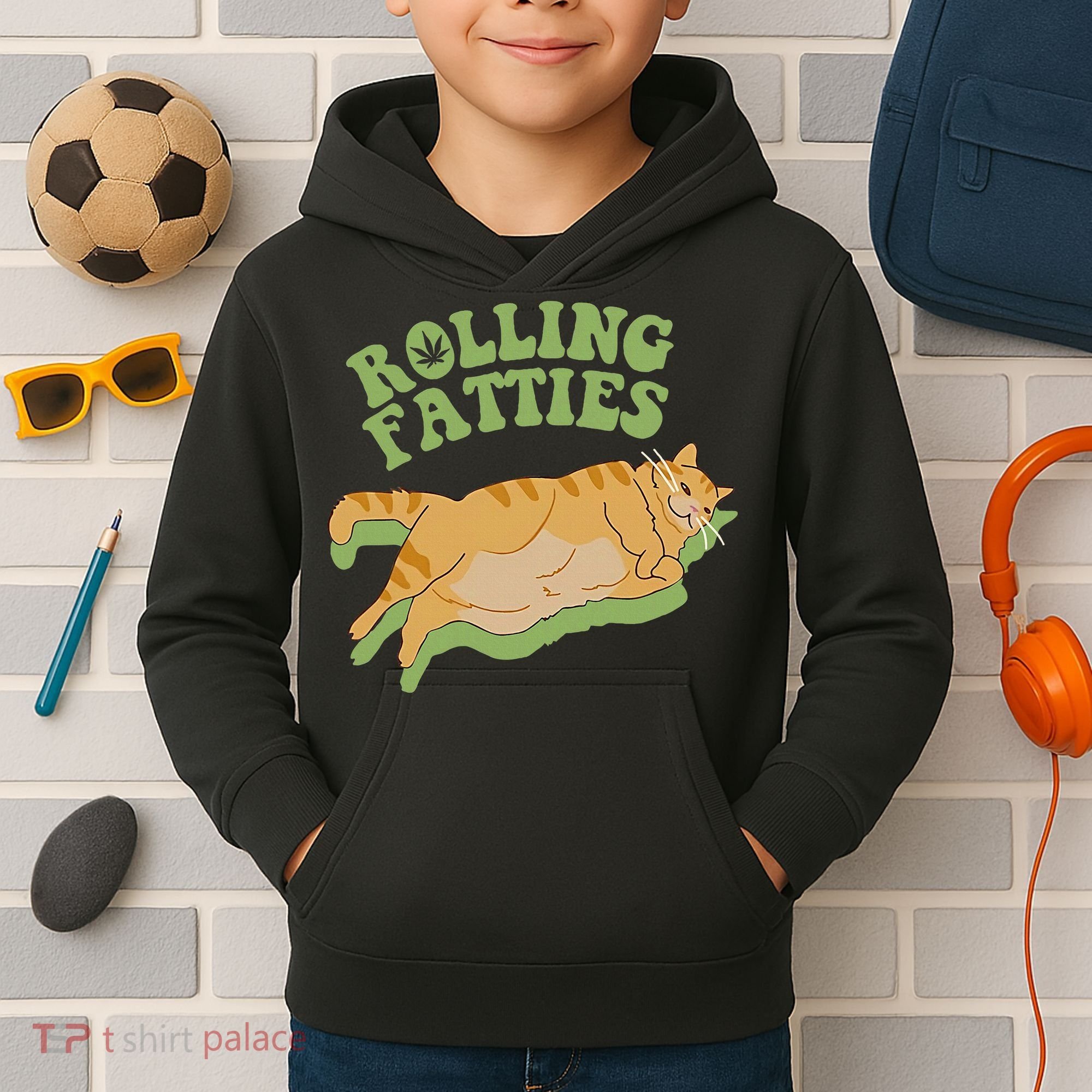 Rolling Fatties Cat Retro Kitty Kitten Meow Kids Hoodie