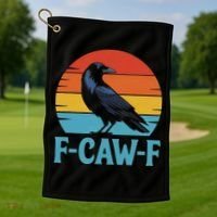 Retro F Caw F Black Bird Crow Funny Crow Lover Golf Towel thumb 1