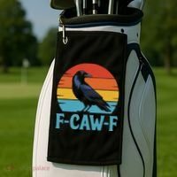 Retro F Caw F Black Bird Crow Funny Crow Lover Golf Towel thumb 2